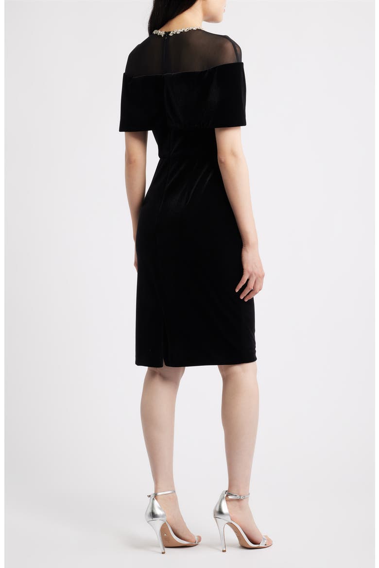 Rhinestone & Illusion Lace Detail Velvet Cocktail Sheath Dress, Alternate, color, BLACK