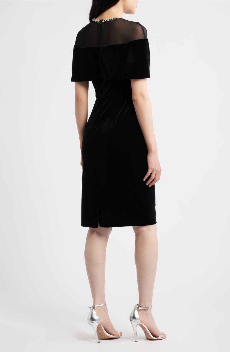 Vince Camuto Rhinestone & Illusion Lace Detail Velvet Cocktail Sheath Dress, Alternate, color, Black