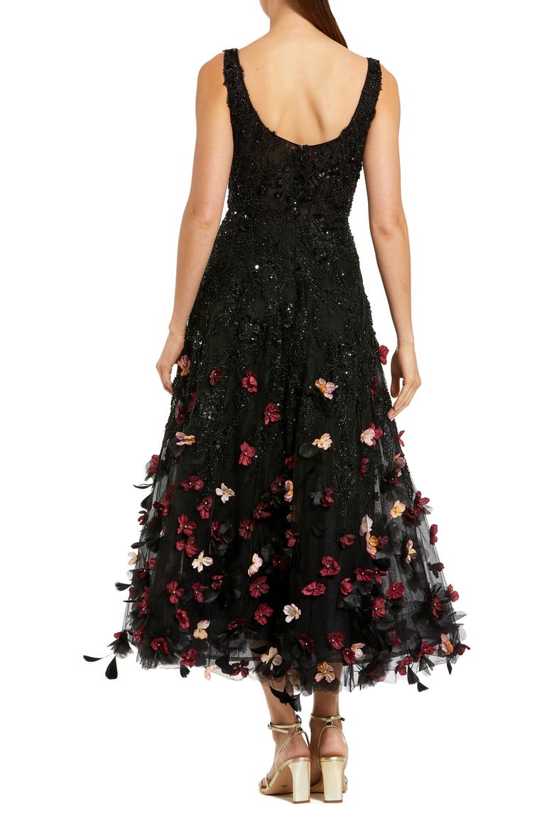 Sleeveless Beaded Midi Dress With 3D Flowers, Alternate, color, Black Multi