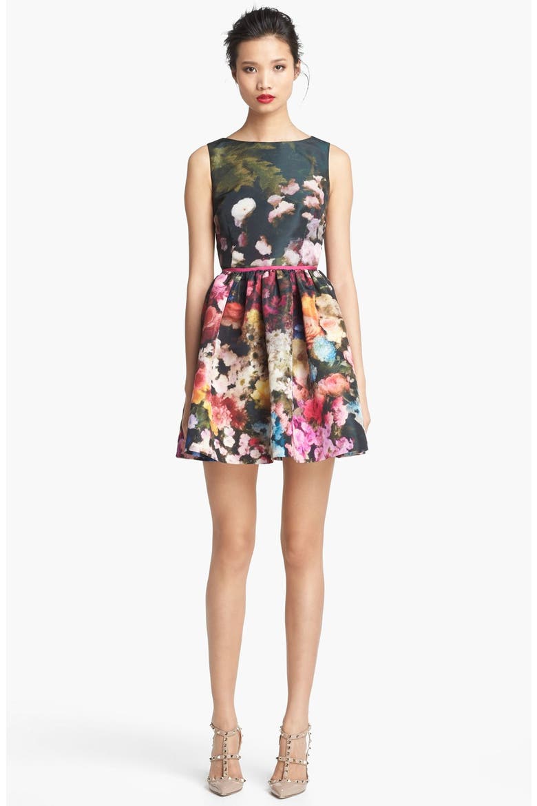 Garden Print Full Skirt Dress, Main, color, ROSE