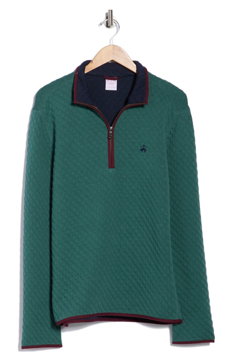 Brooks Brothers Quilted Fleece Quarter Zip Pullover, Alternate, color, Green/ Navy
