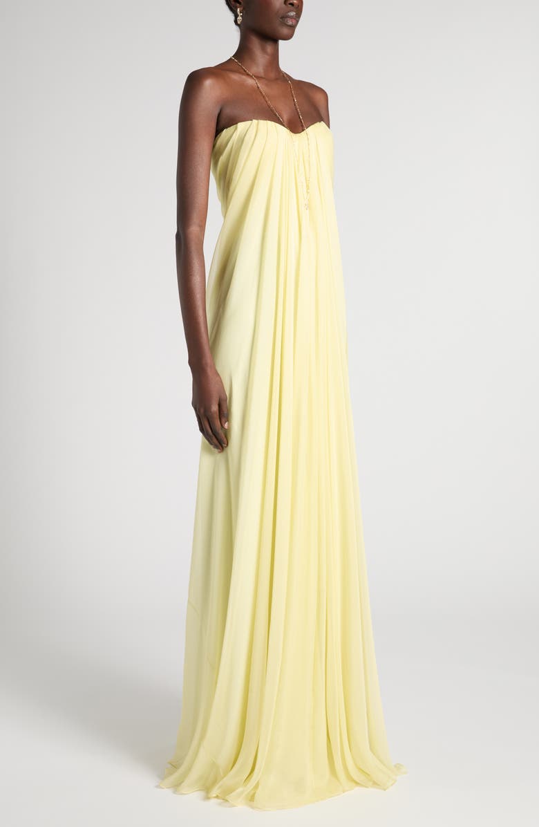 McQueen Draped Strapless Silk Chiffon Gown, Alternate, color, Sherbet