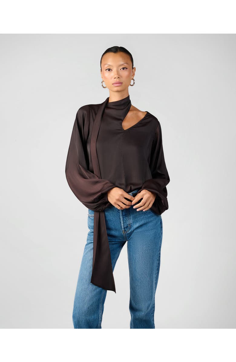 WeWoreWhat Wrap Neck Tie Top, Main, color, Dark Brown