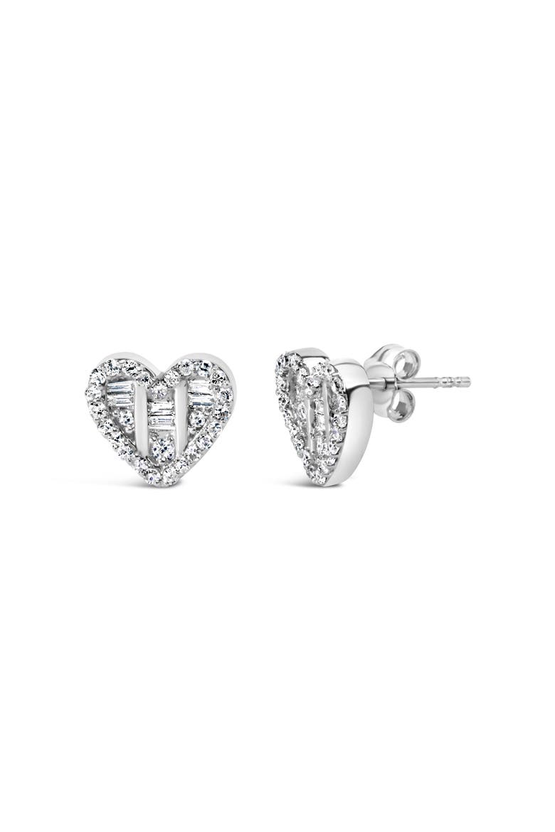 Silver 1/2 Cttw Round and Baguette Diamond Composite Heart Shaped Stud Earring, Alternate, color, White