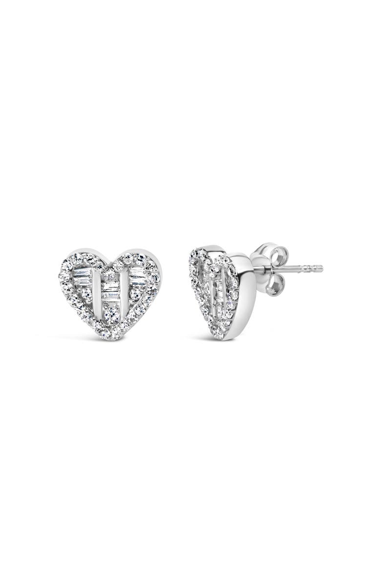 Haus of Brilliance Silver 1/2 Cttw Round and Baguette Diamond Composite Heart Shaped Stud Earring, Alternate, color, White