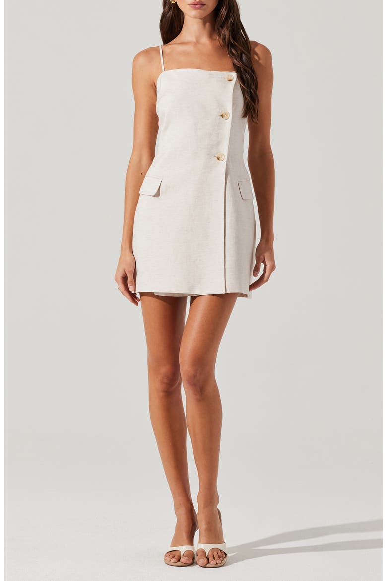Azria Asymmetric Button Linen Blend Minidress, Main, color, OATMEAL