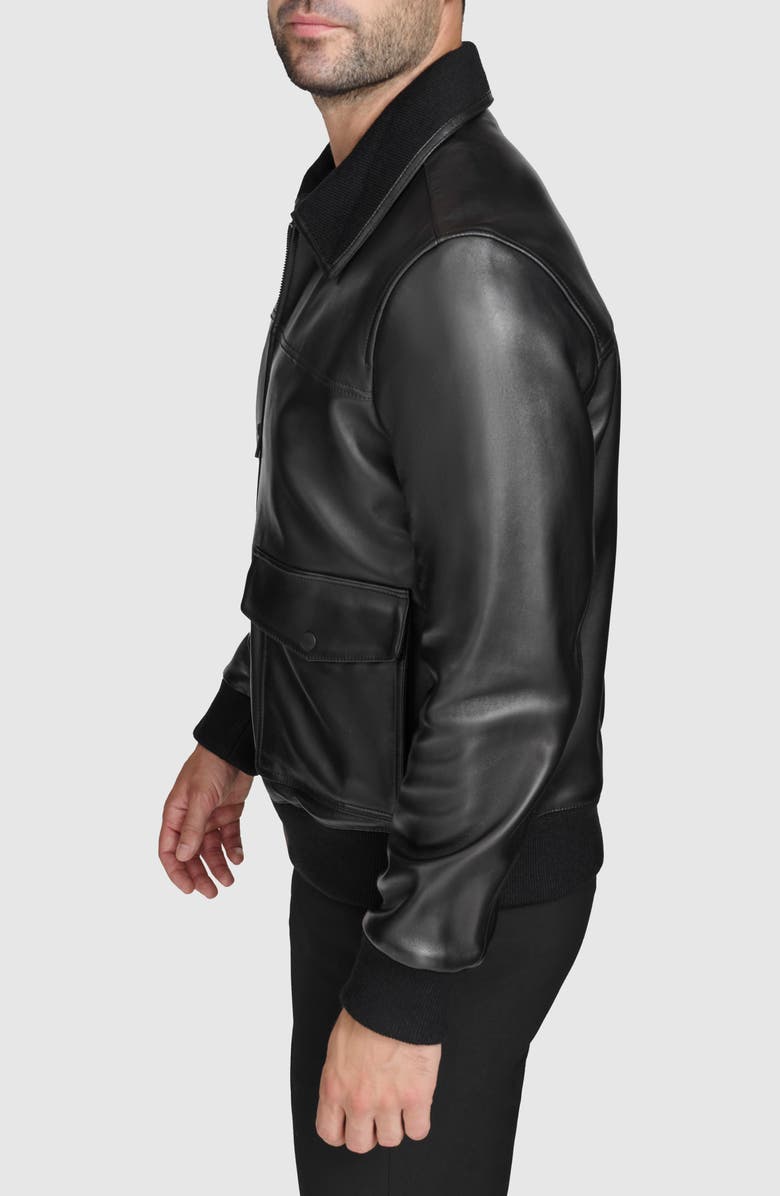 Cole Haan Knit Trim Leather Jacket, Alternate, color, Black