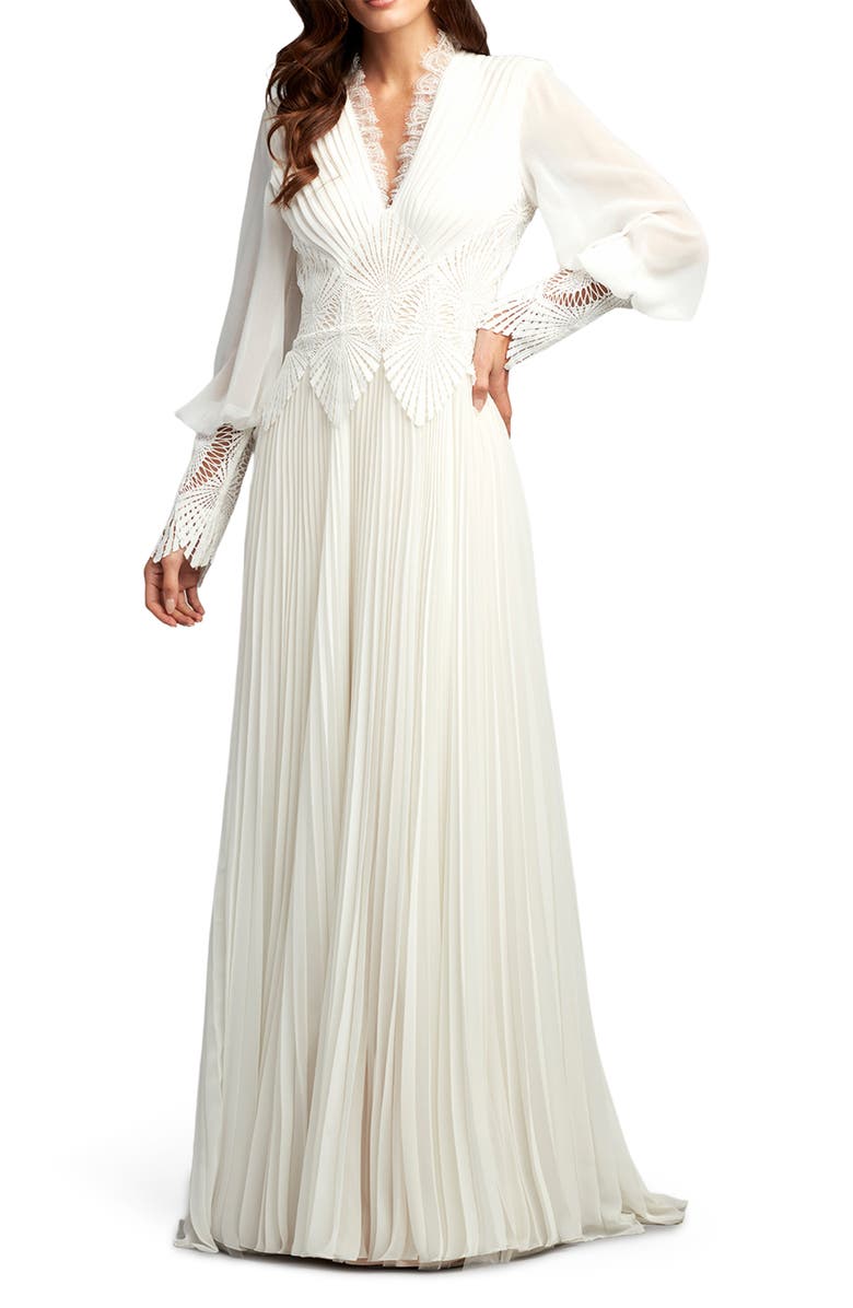 Tadashi Shoji Lace Embroidered Long Sleeve Chiffon Gown, Alternate, color, 