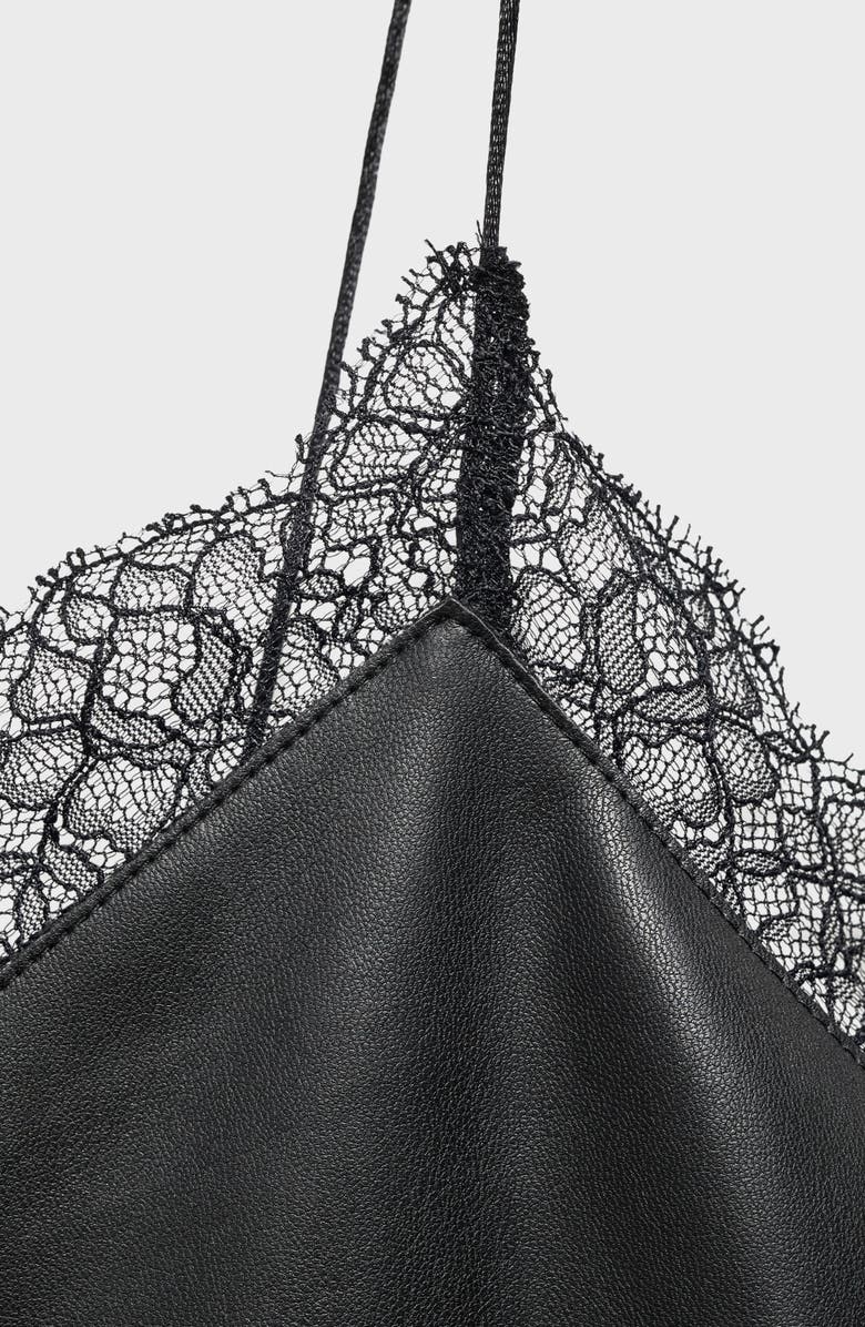 MANGO Lace Trim Faux Leather Slipdress, Alternate, color, 