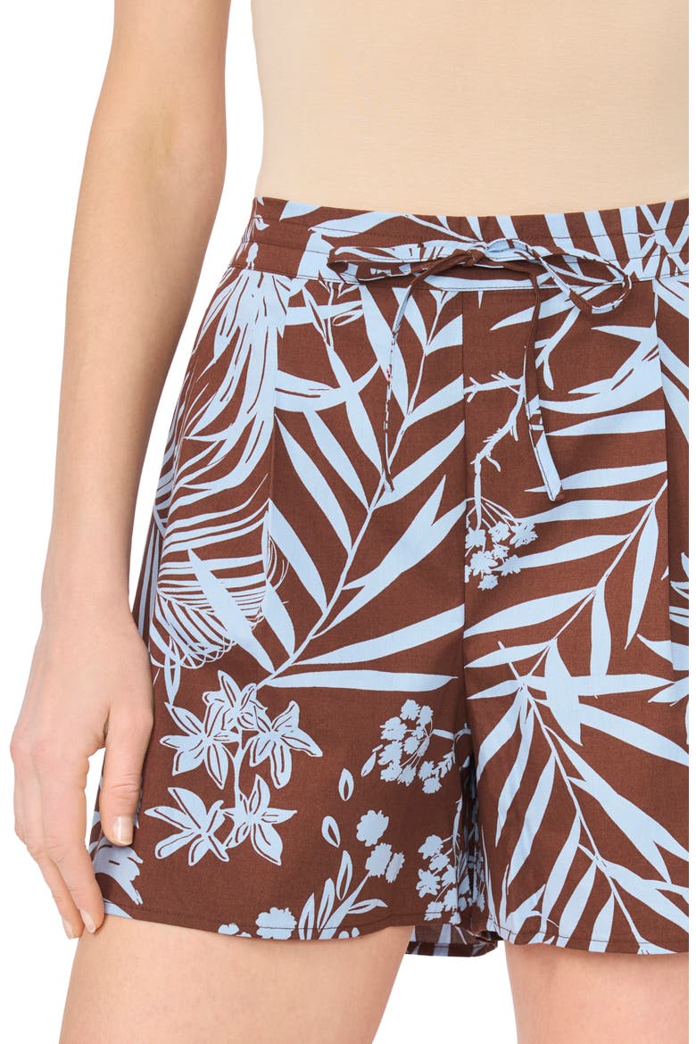 Tropical Print Cotton Shorts, Alternate, color, CAFE