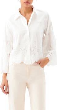 Karen Kane Embroidered Bell Sleeve Cotton Button-Up Shirt
