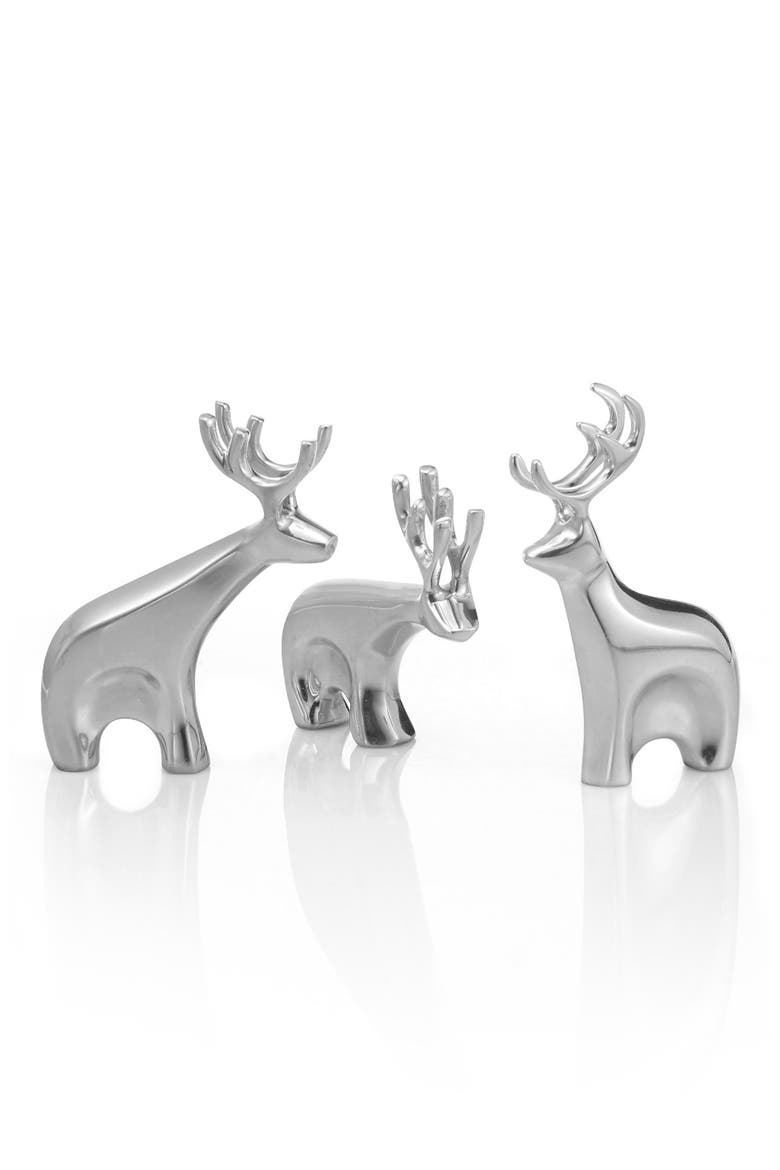 Dasher Set of 3 Reindeer Figurines, Main, color, SILVER