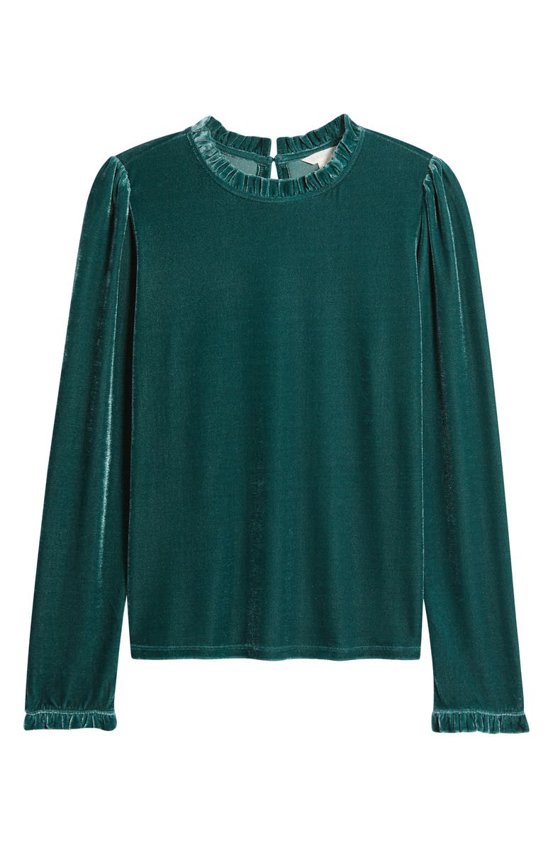 Caslon<sup>®</sup> Velour Ruffle Neck Top, Alternate, color, Green Ponderosa