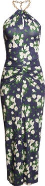 Carolina Herrera Floral Print Jersey Halter Dress