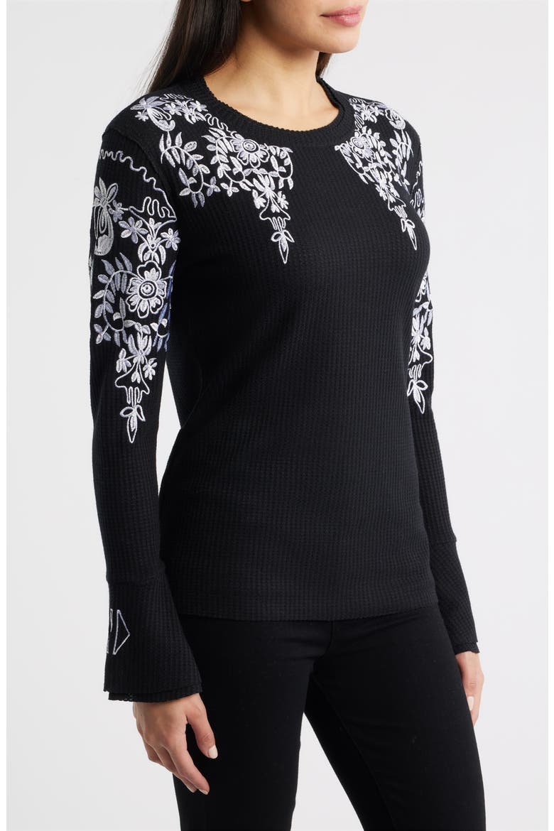 Bryn Embroidered Thermal Top, Alternate, color, BLACK