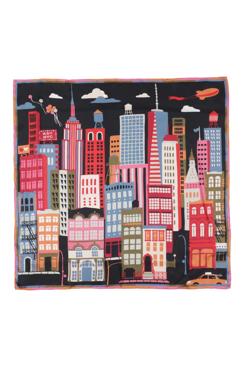 city that never sleeps silk scarf, Alternate, color, BLACK