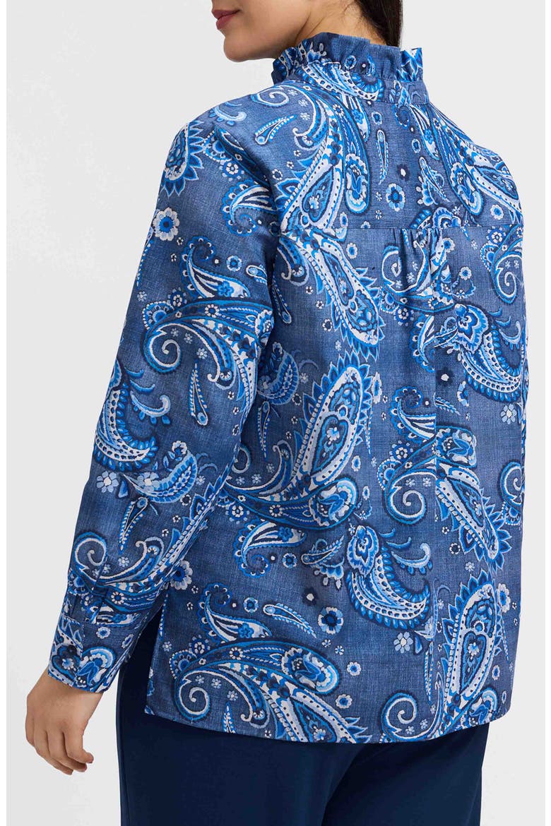 Sadie Paisley Ruffle Cotton Poplin Button-Up Shirt, Alternate, color, BLUE MULTI