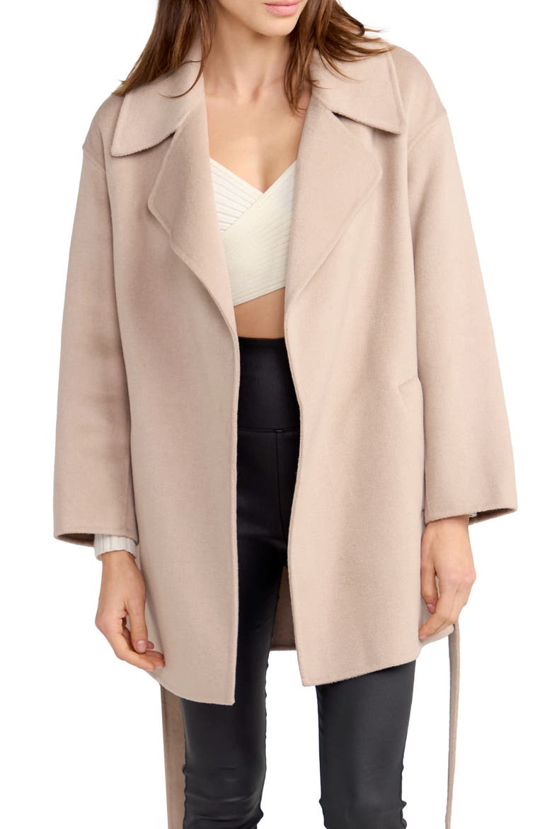 Eternal Flame Tie Waist Wool Blend Coat, Alternate, color, SAND