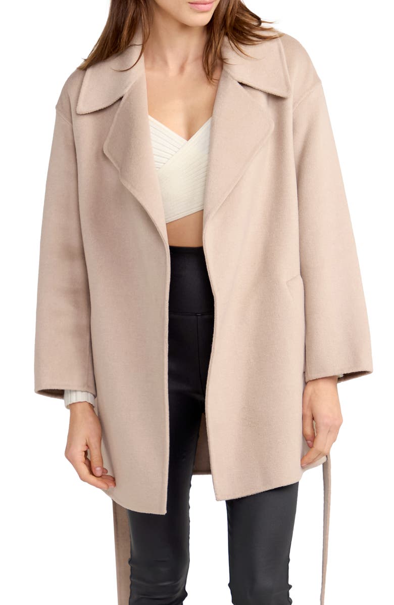 Belle & Bloom Eternal Flame Tie Waist Wool Blend Coat, Alternate, color, Sand