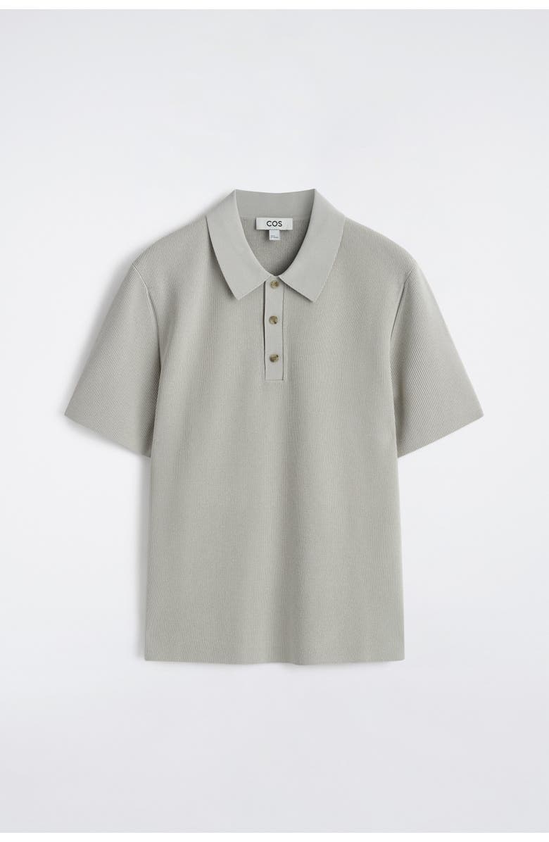 COS Slim Ribbed Bouclé-Knit Polo Shirt, Alternate, color, Sage