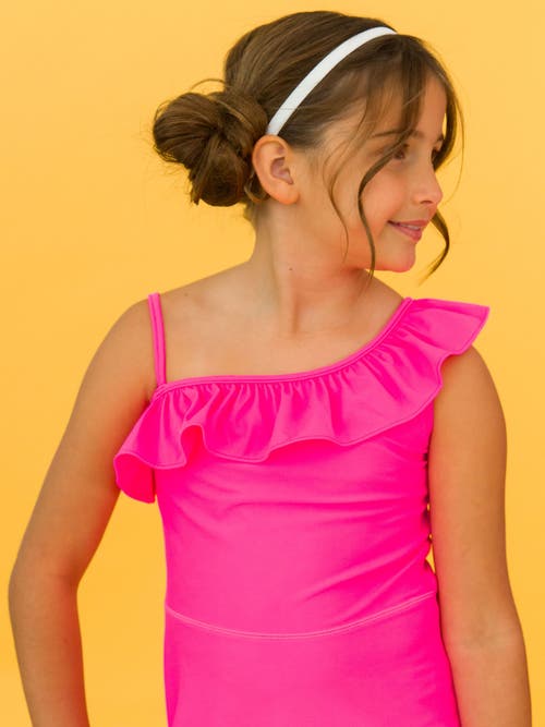 Rufflebutts Girls Active Tennis Dress And Bike Short Set In Neon Magenta