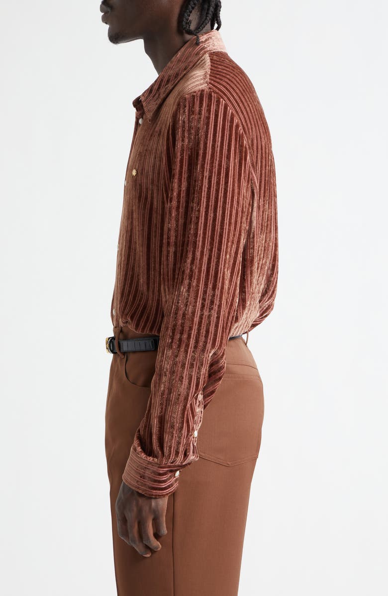 AMIRI Stripe Wool & Silk Velvet Button-Up Shirt, Alternate, color, Terracotta Archived