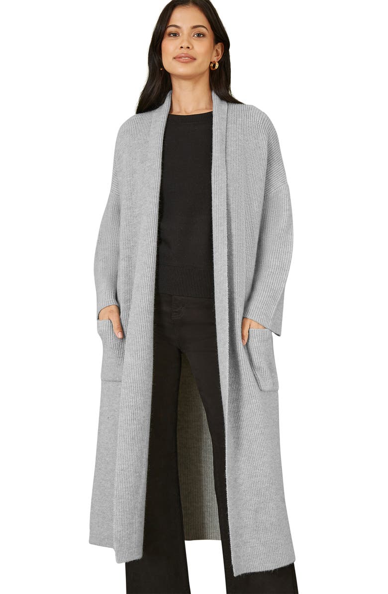 Yumi Knitted Maxi Cardigan With Pockets, Alternate, color, Grey