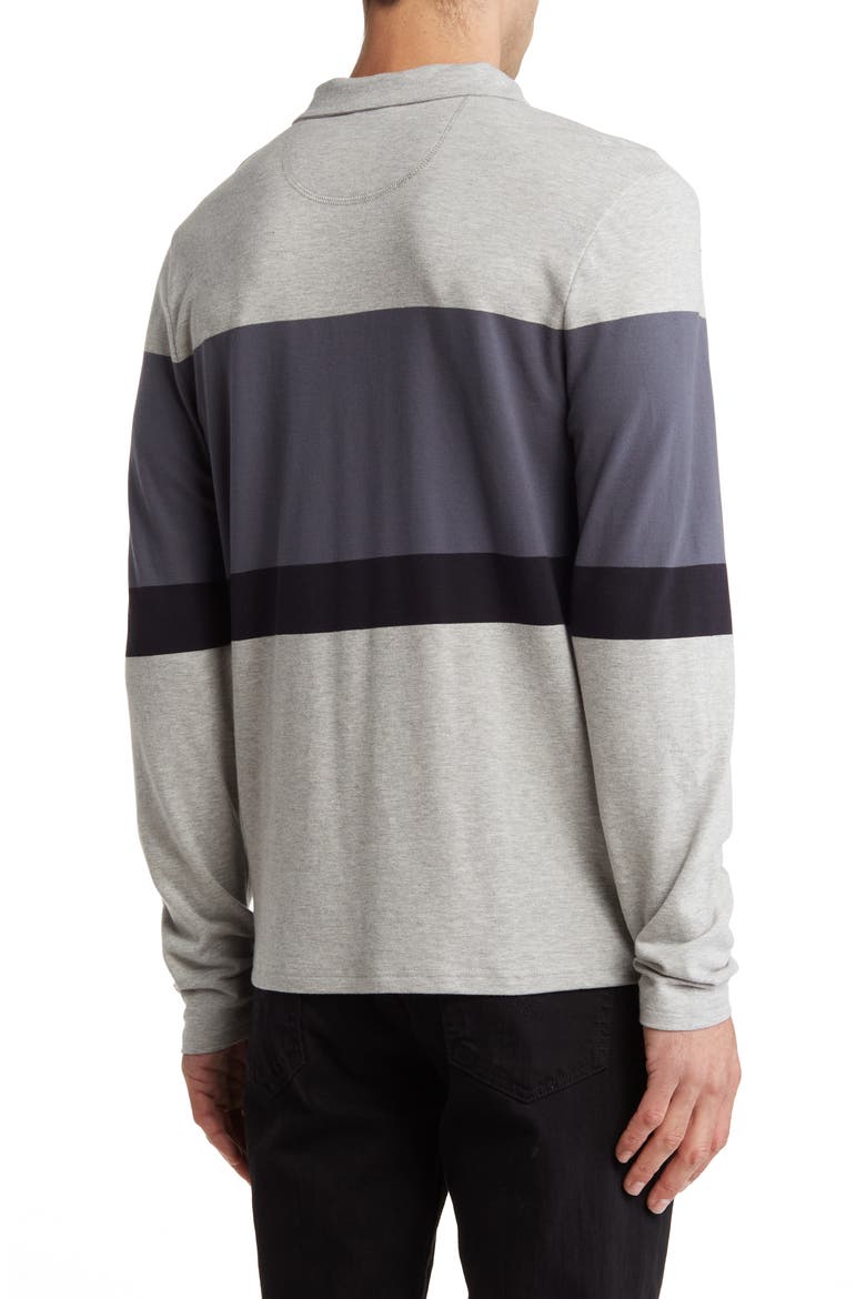 Piqué Organic Cotton Blend Colorblock Stripe Long Sleeve Polo, Alternate, color, HEATHER GREY / CARBON