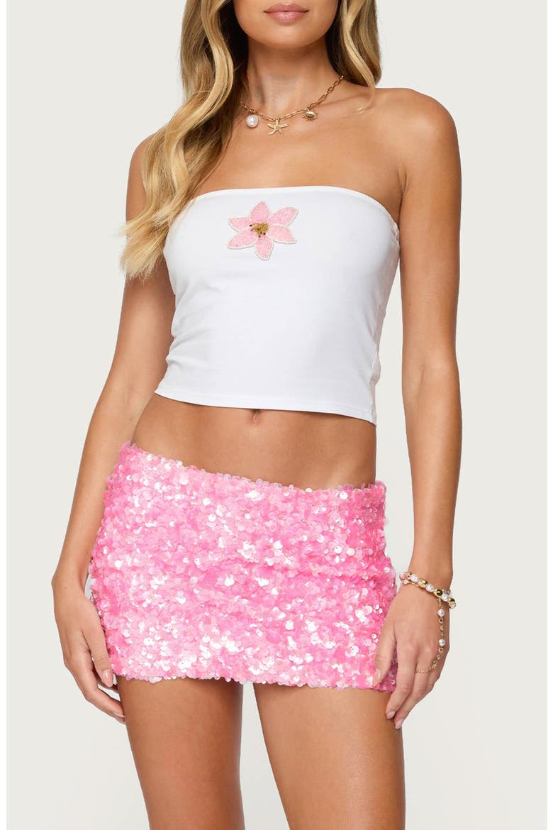 Luli Beaded Flower Crop Tube Top, Main, color, WHITE