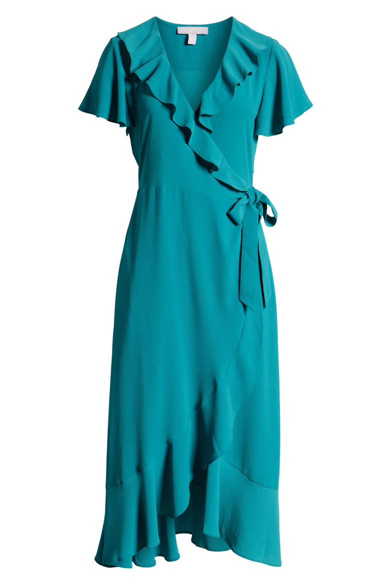 Ruffle Wrap Dress, Alternate, color, TEAL BAYOU
