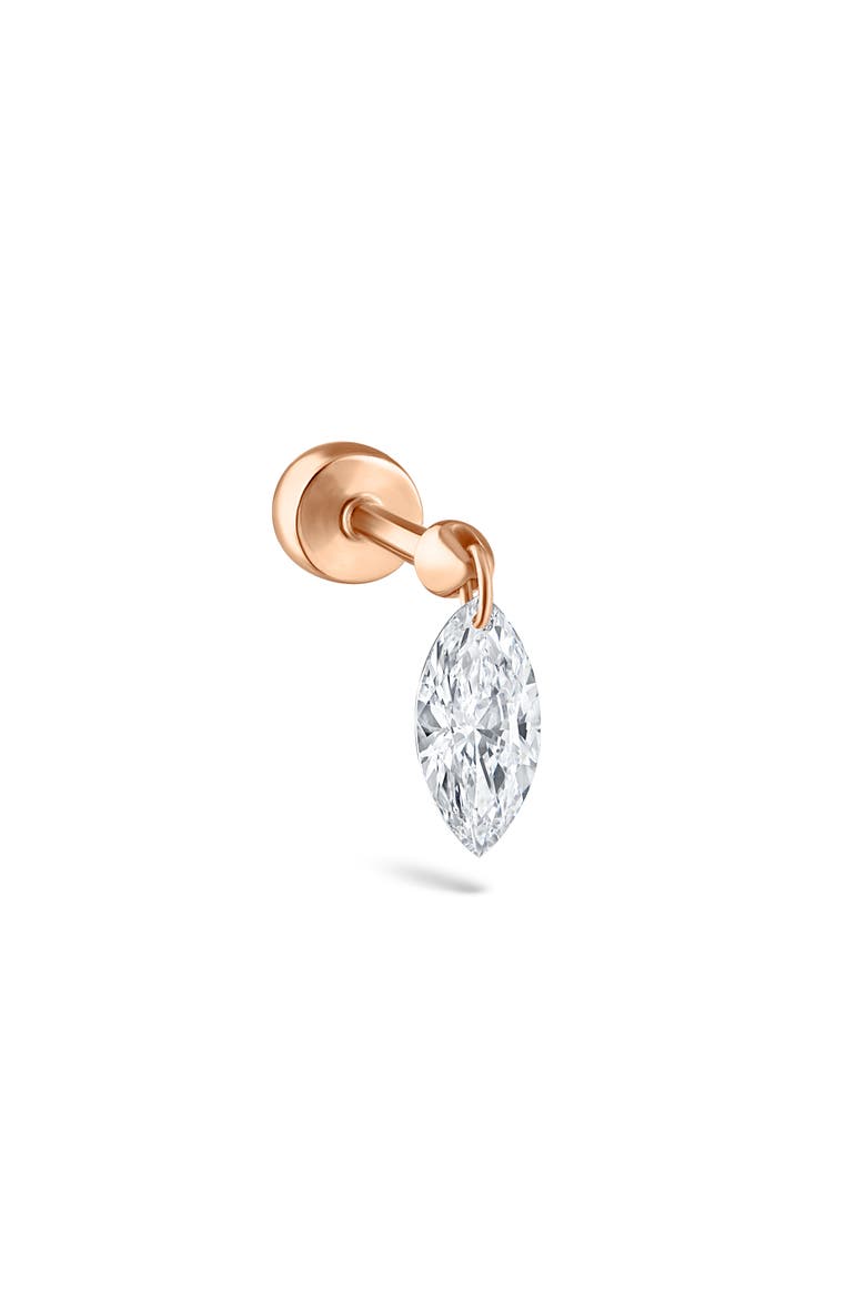 Floating Marquise Diamond Single Charm Threaded Stud Earring, Main, color, ROSE GOLD