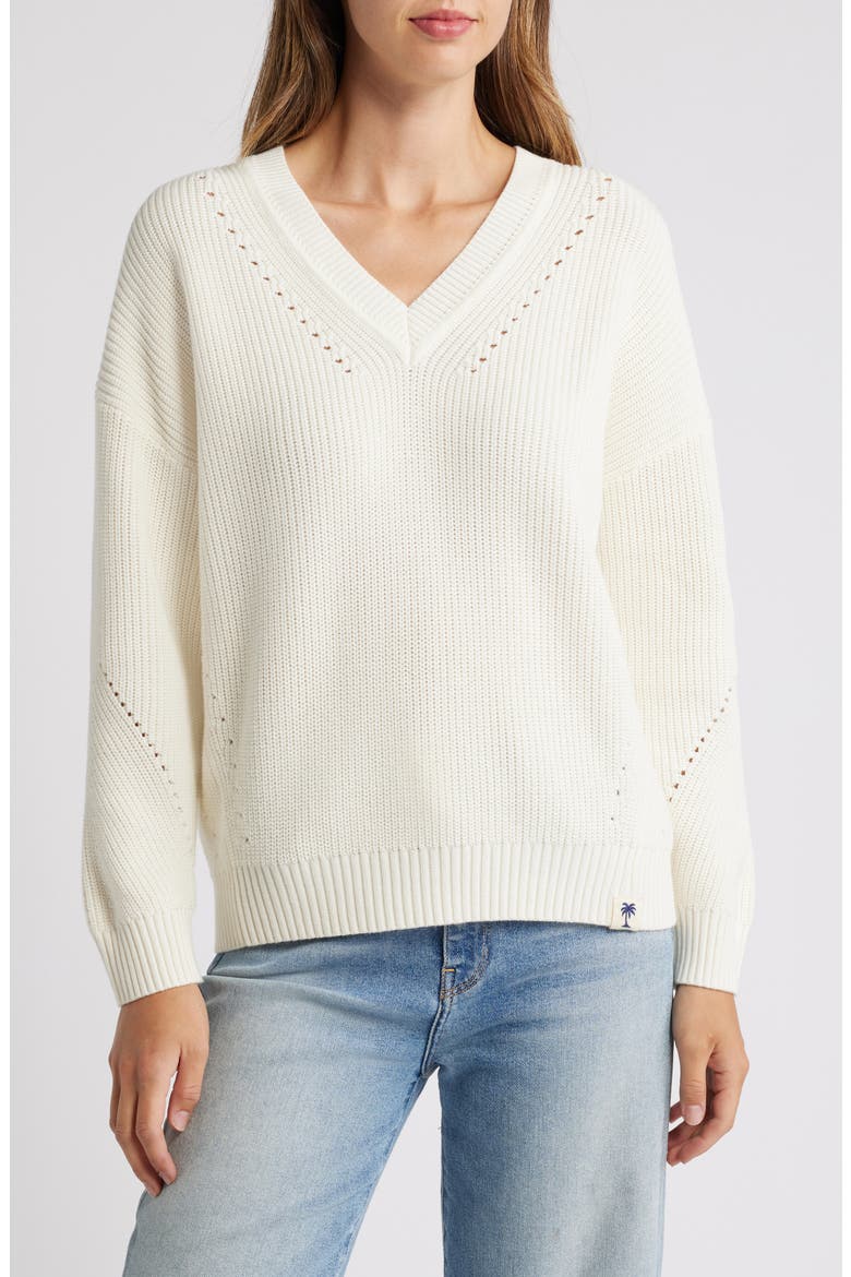 Indigo Palms Cotton V-Neck Sweater, Main, color, COCONUT