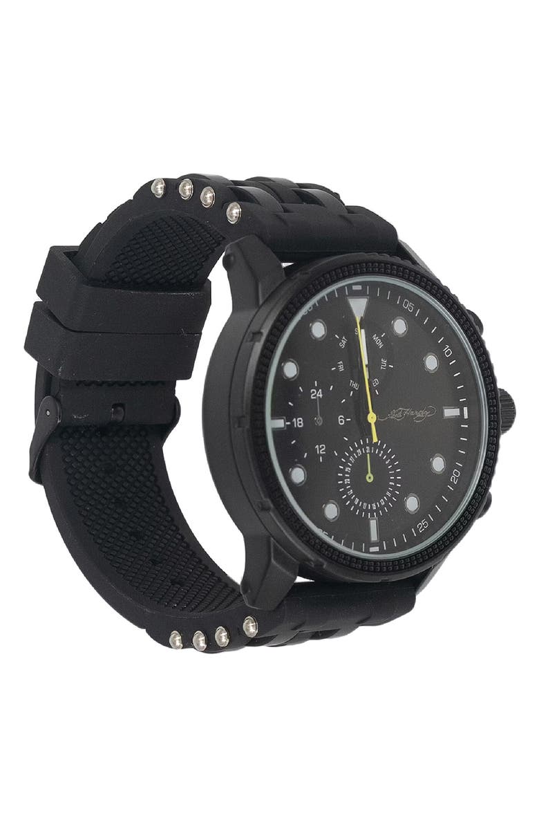 Ed Hardy Quartz Chronograph Silicone Strap Watch, 42mm, Alternate, color, Black