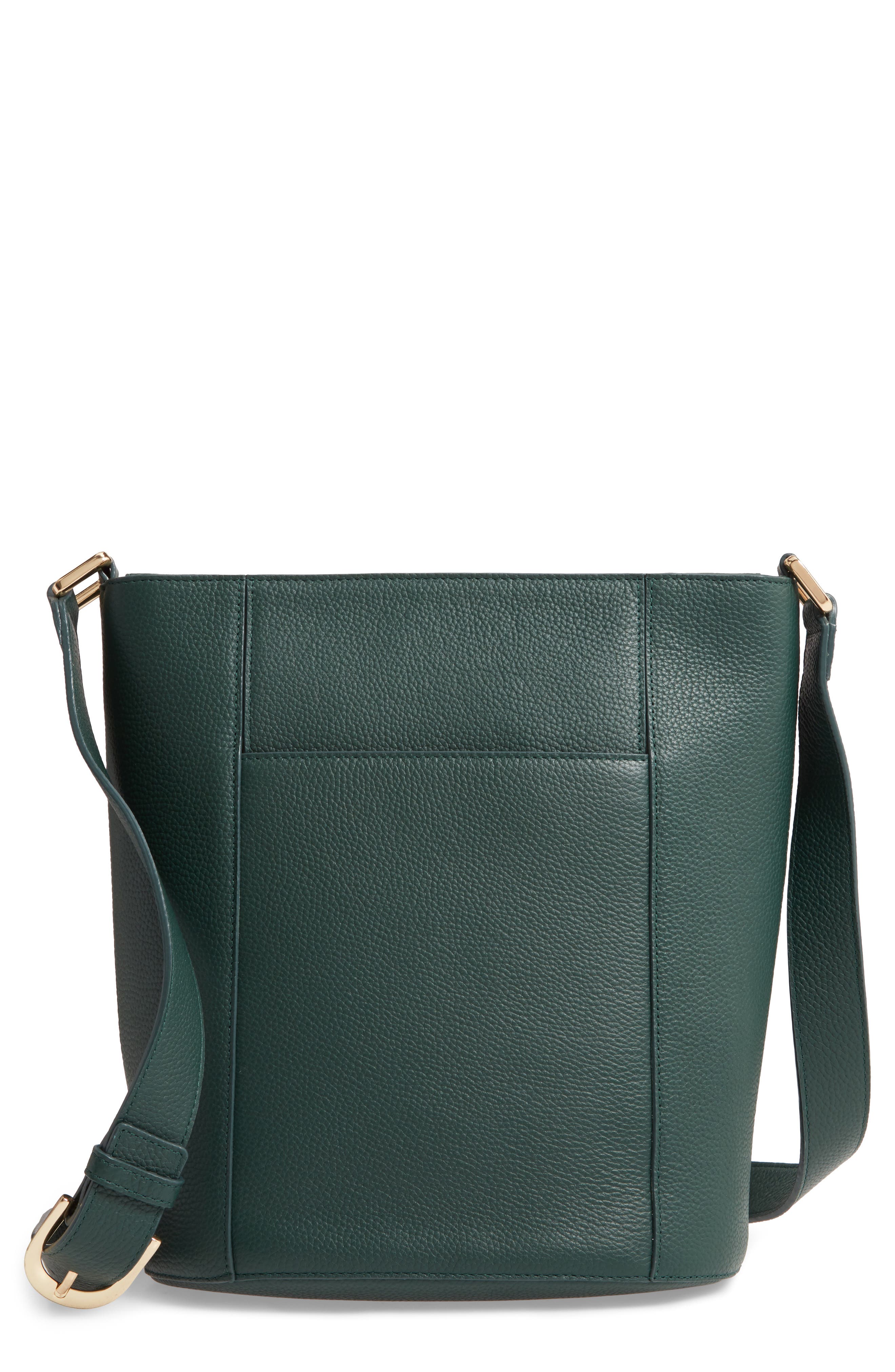 Loraine Leather Bucket Bag, Main, color, GREEN EVERGREEN