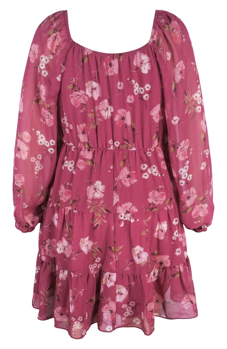 Zunie Kids' Mesh Print Dress, Alternate, color, Burgundy