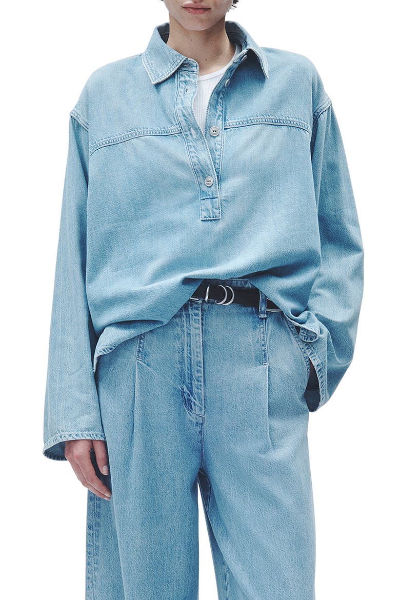Emily Lightweight Denim Popover Shirt, Main, color, BILLIE