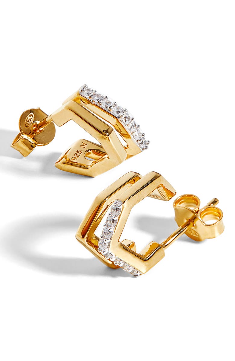 Missoma Crystal Hex Double Huggie Hoop Earrings, Alternate, color, 