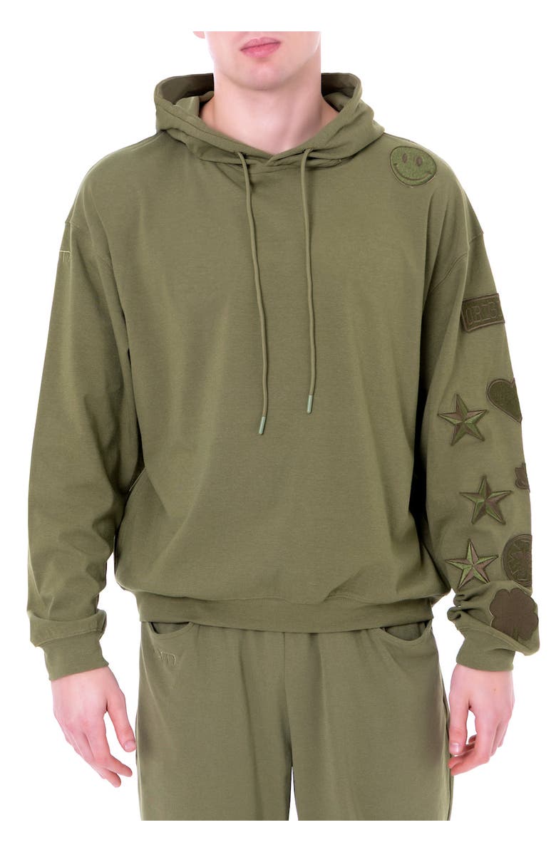 Dai Moda Menswear Patches Hoodie, Main, color, Army Green