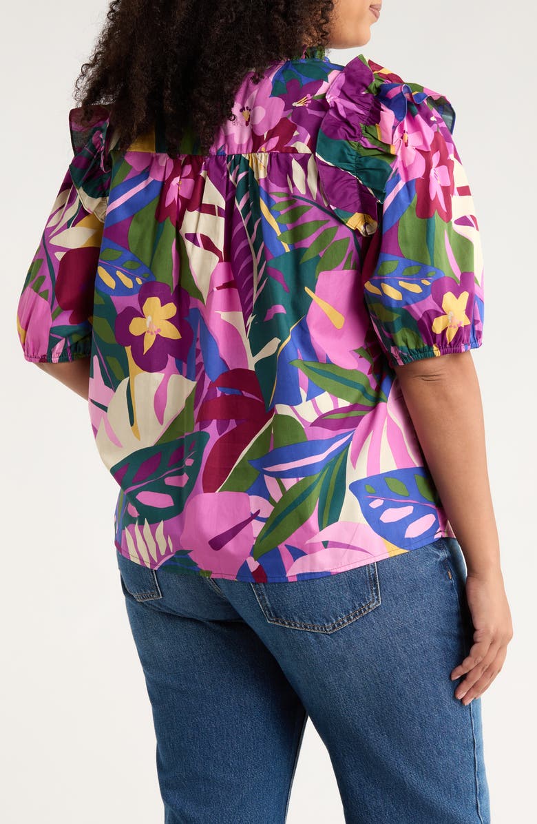 SUGARLIPS Blain Tropics Paz Cotton Poplin Top, Alternate, color, Purple Multi