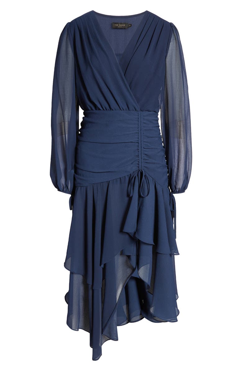 Ted Baker London Kiali Ruched Tie Long Sleeve Georgette Midi Dress, Alternate, color,