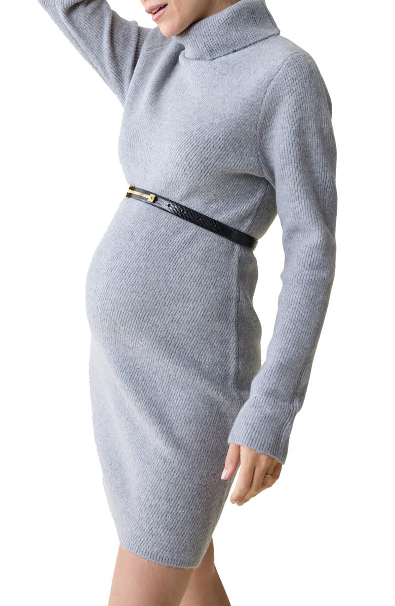 Ingrid & Isabel<sup>®</sup> Maternity Turtleneck Long Sleeve Sweater Dress, Alternate, color, Gray