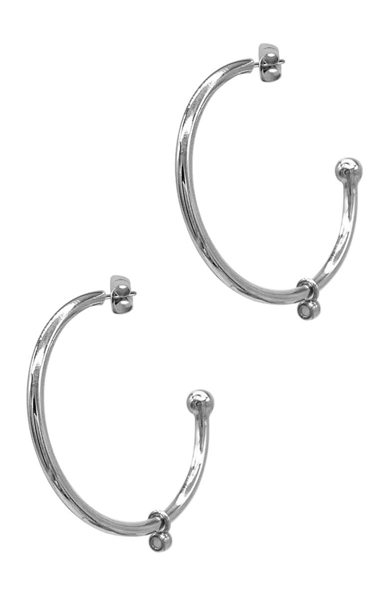Adornia White Rhodium Plated Sterling Silver Diamond Hoop Earrings - 0.02 ctw, Main, color,