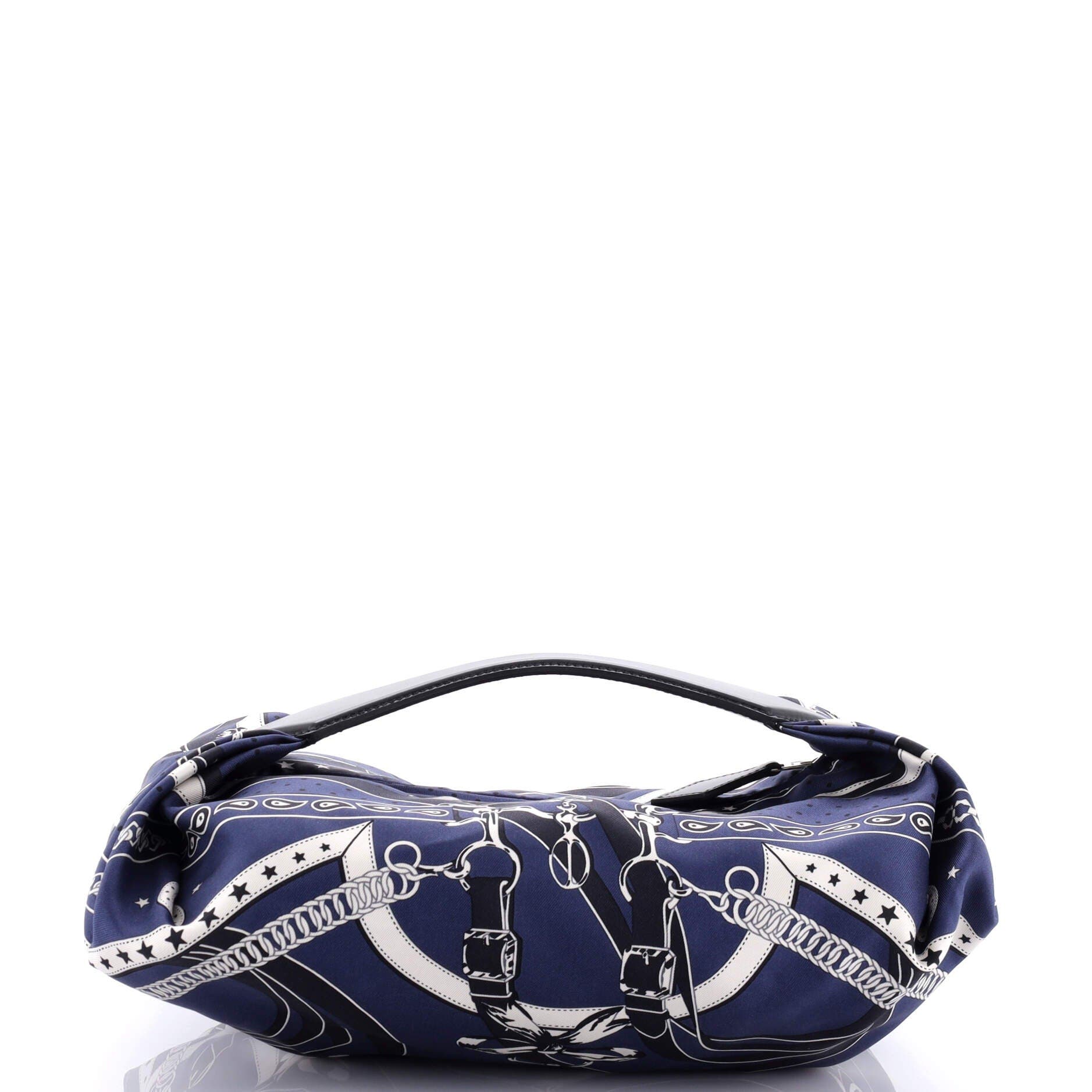 Pre-Owned Hermes Balusoie Bag Printed Silk and Leather, Alternate, color, Bleu Indigo