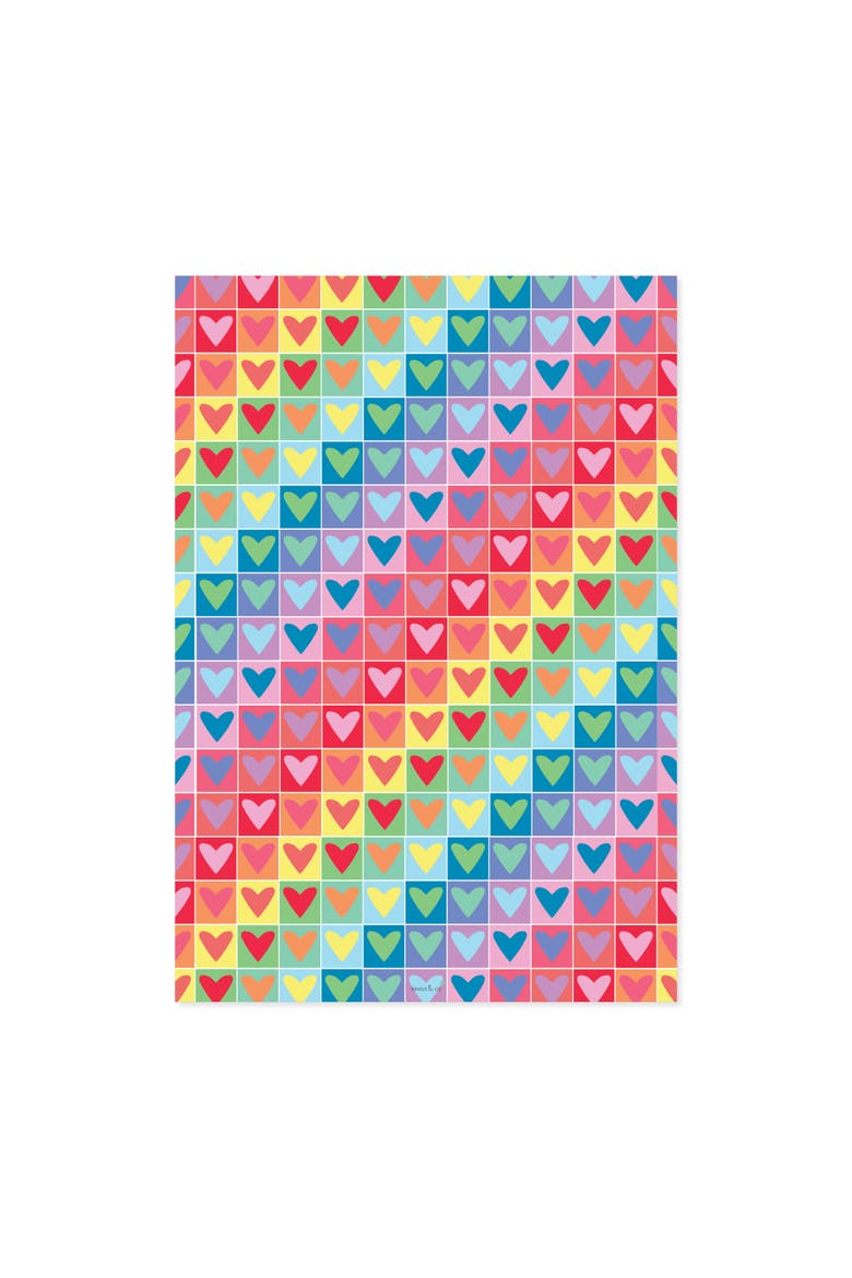 Eight Sheets Two-Sided "Rainbow Hearts" Heavyweight Gift Wrap, Alternate, color, Multicolored