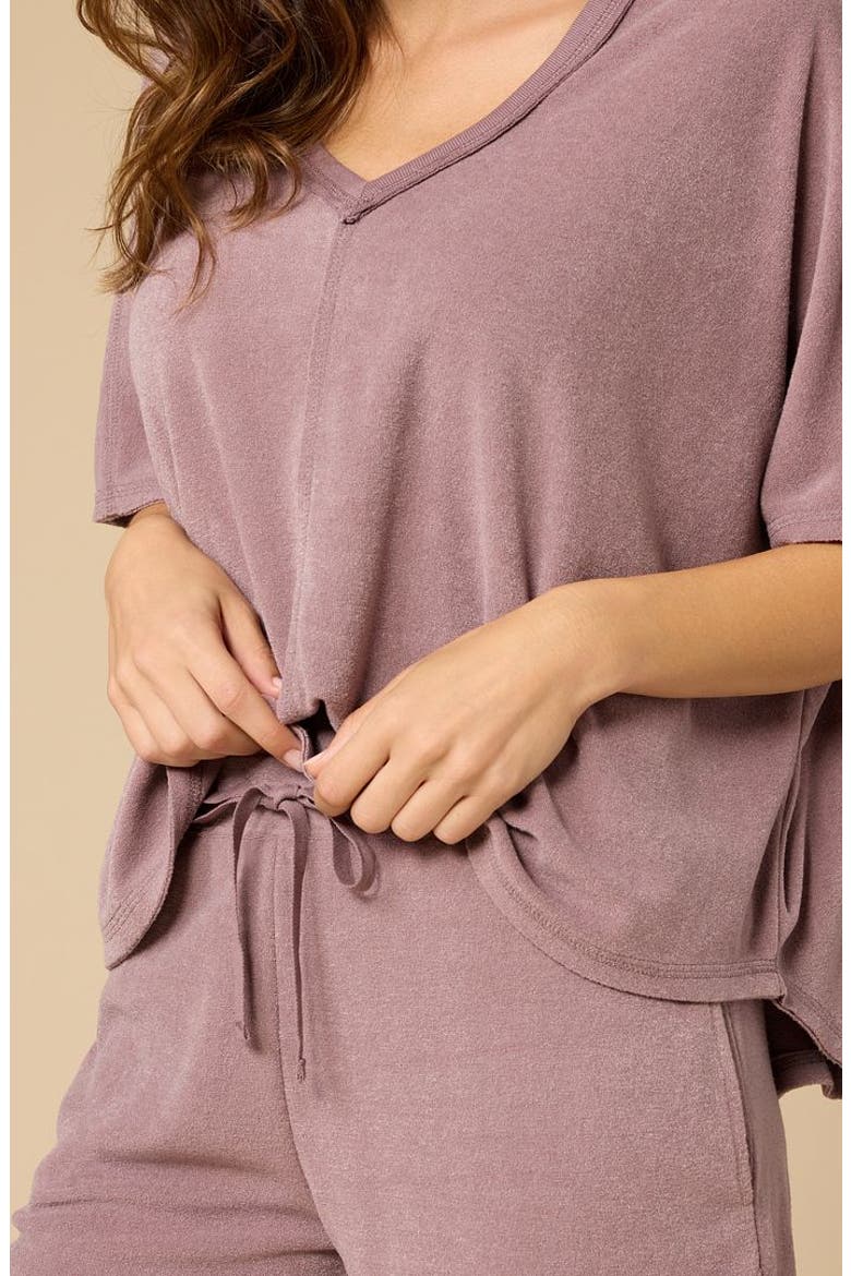 Terry Relaxed V-neck with Short Set, Alternate, color, Driftwood