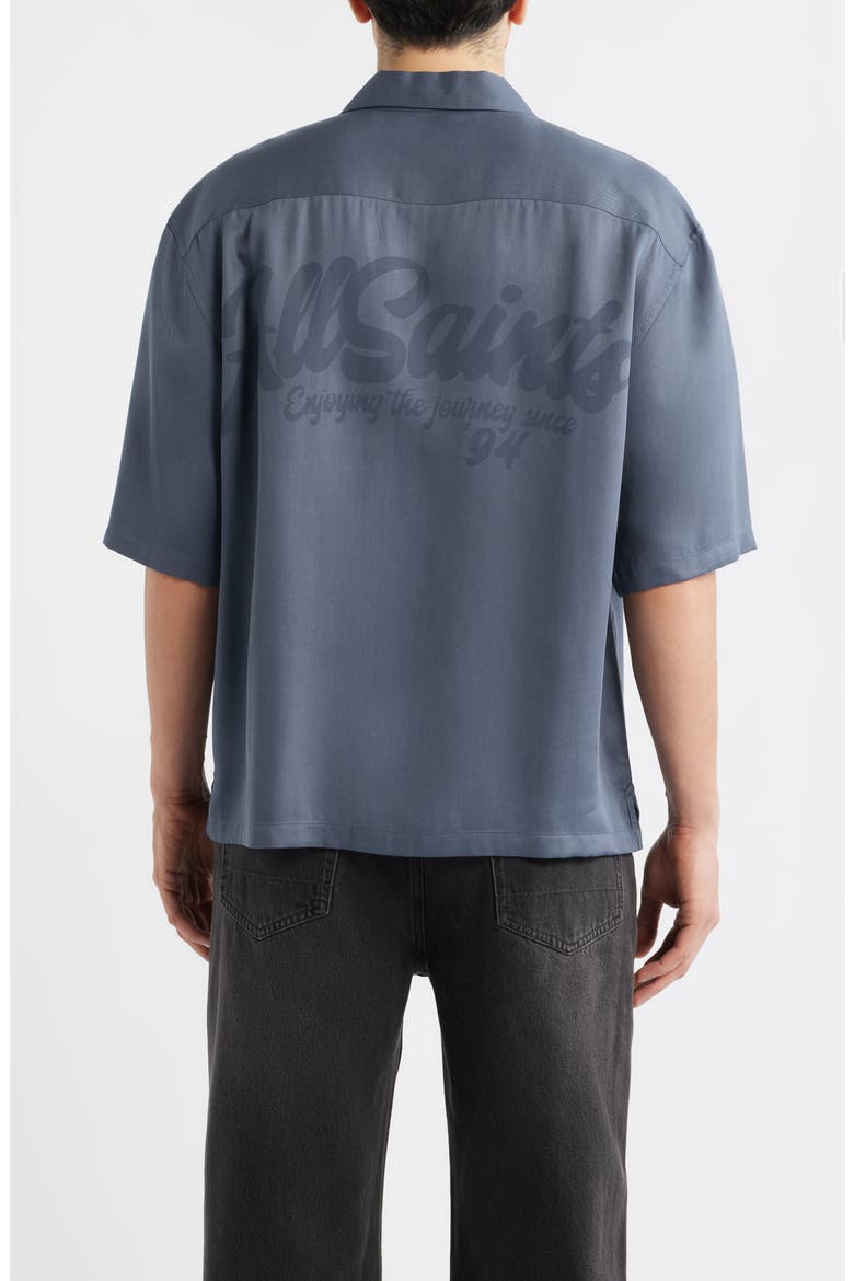 Circe Logo Graphic Oversize Short Sleeve Button-Up Shirt, Alternate, color, MOONSTONE BLUE