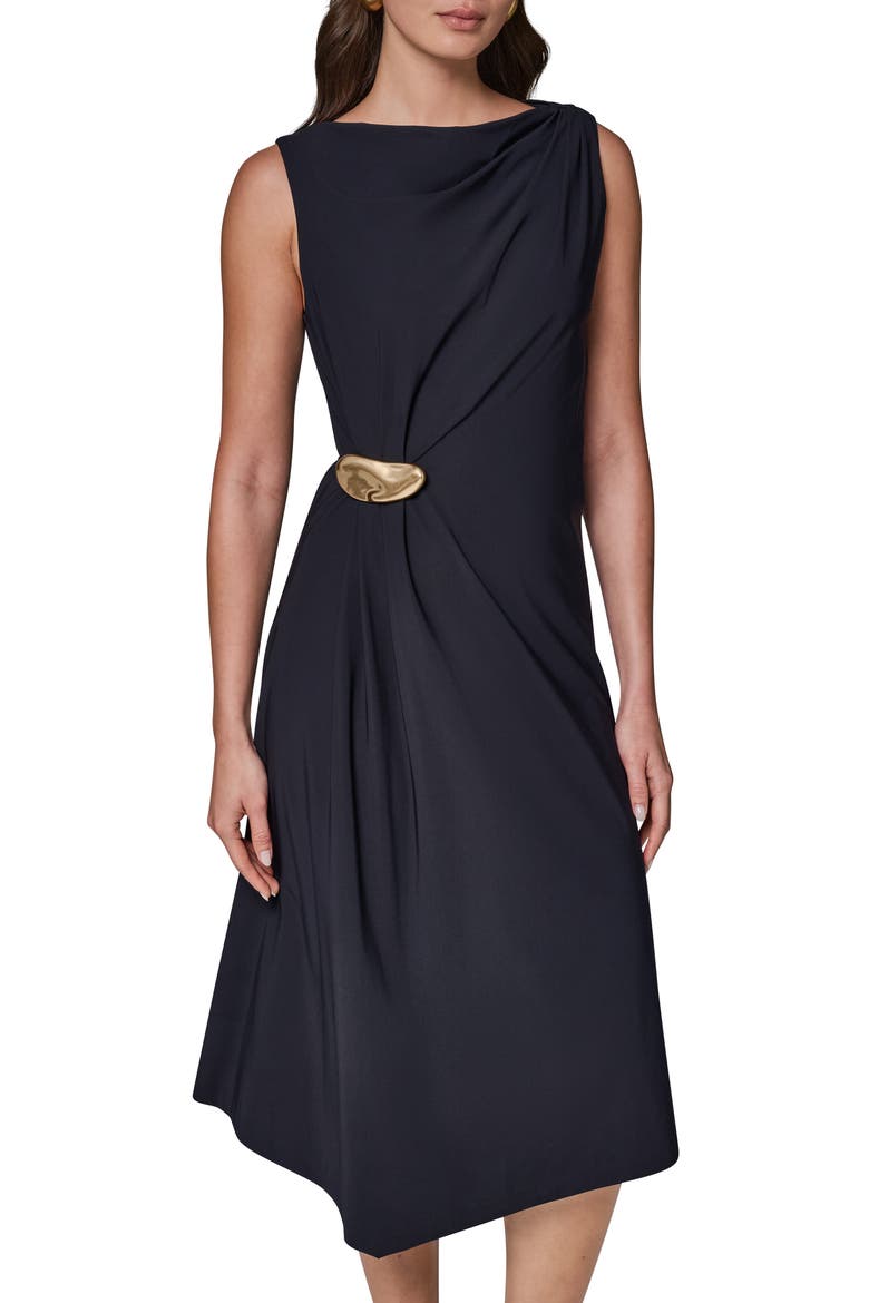 Hardware Waist Midi Dress, Alternate, color, BLACK