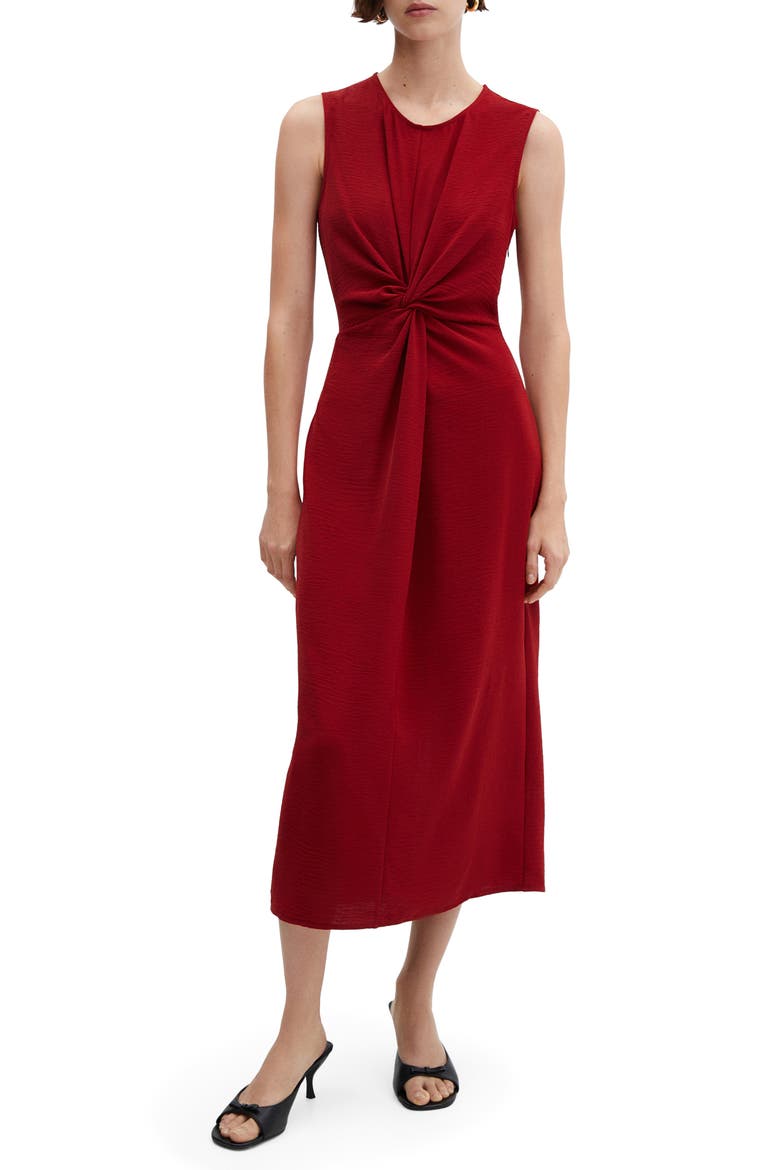 Knot Front Sleeveless Midi Dress, Main, color, RED