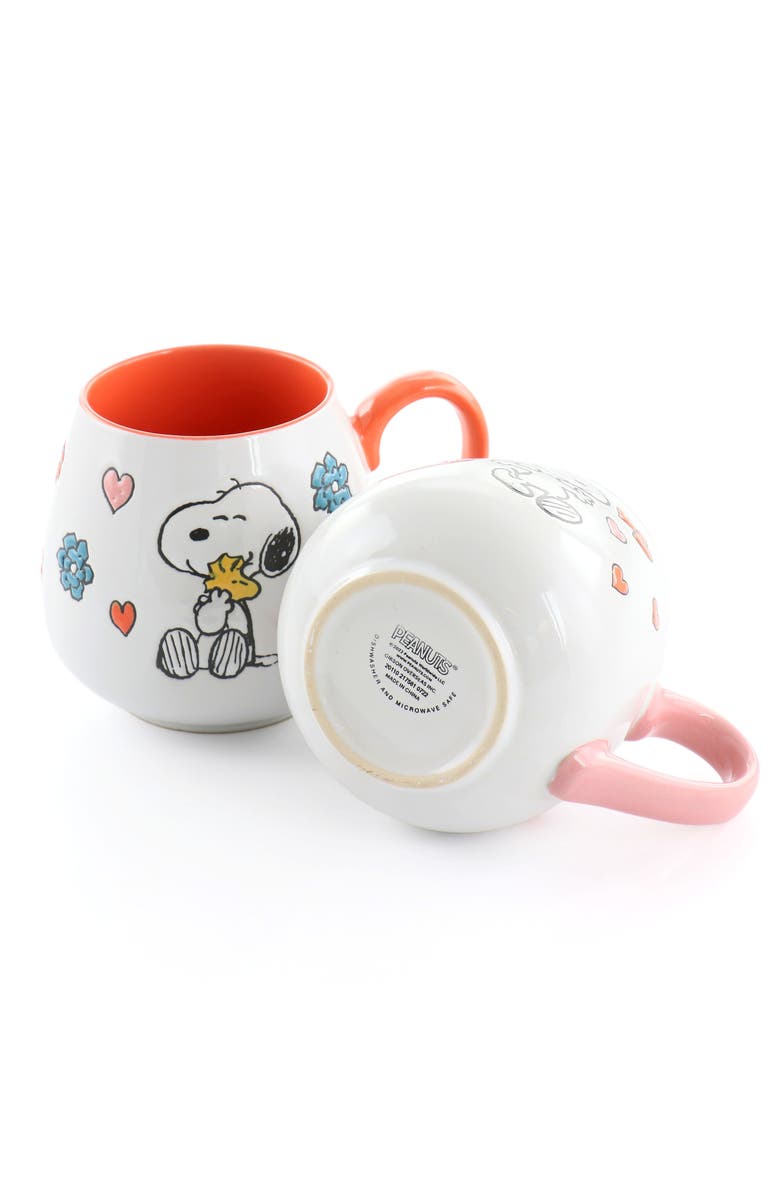 PEANUTS Mothers Baby 4 Piece 20 Ounce Stoneware Belly Mug Set and Pink, Alternate, color, White