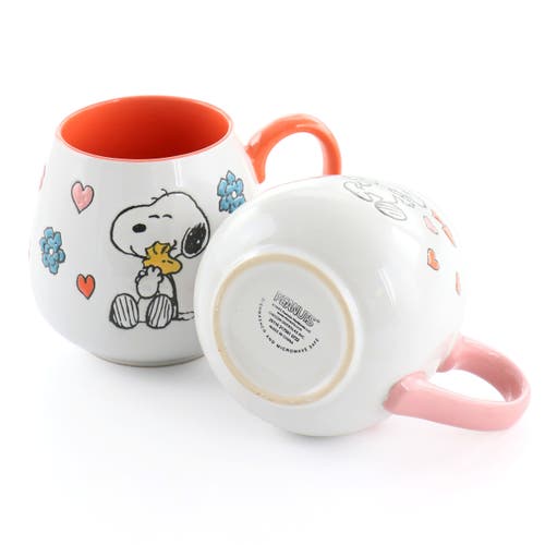 Peanuts Mothers Baby 4 Piece 20 Ounce Stoneware Belly Mug Set And Pink In Multi